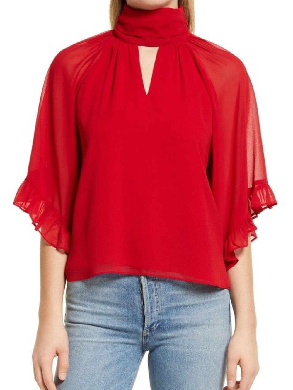 $89 Vince Camuto Cutout Flutter-Sleeve Top Ultra Red Size S